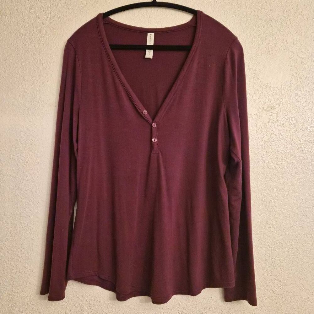 Athleta Maroon Wine V-neck Long-sleeve Super-soft Athleisure Comfy Essential